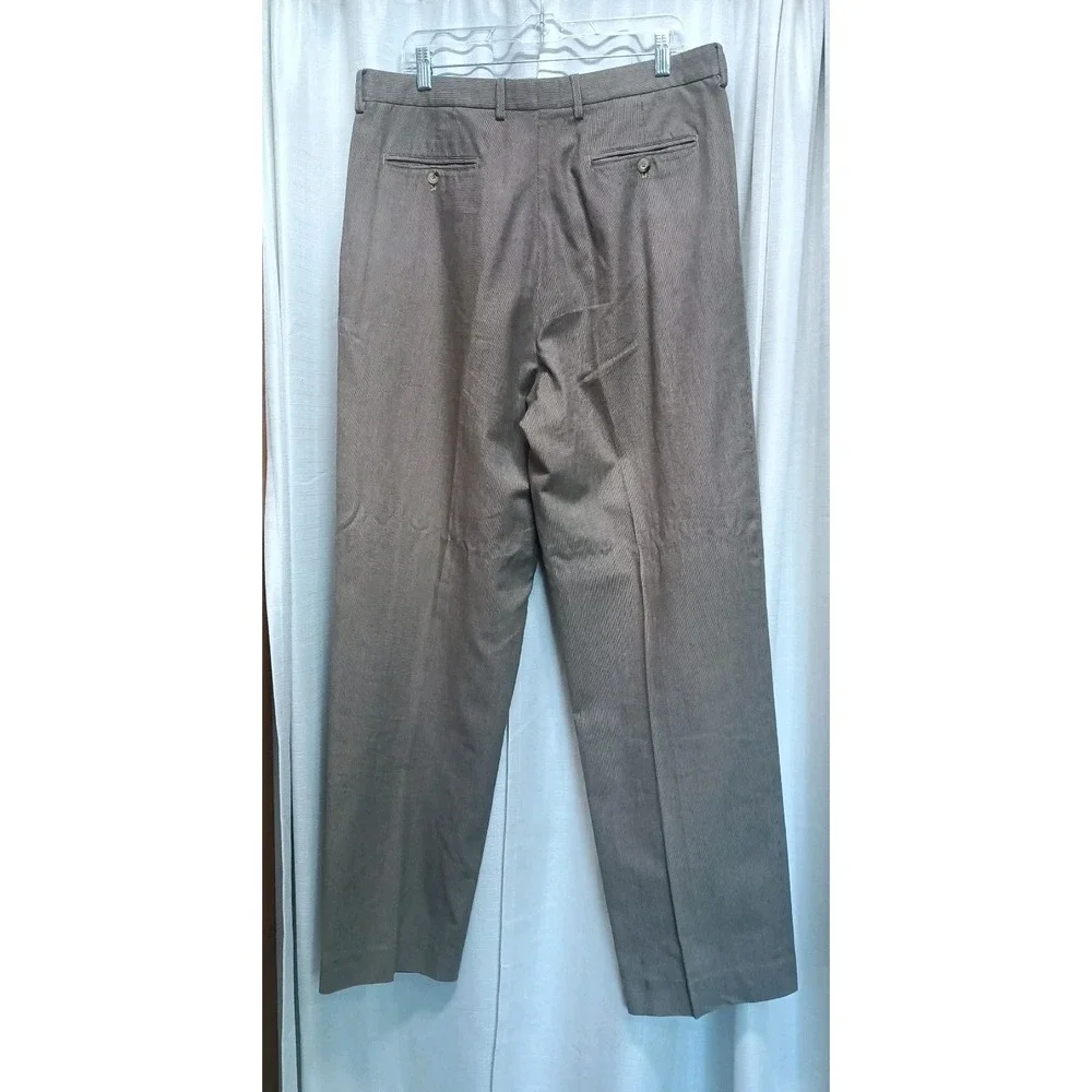 Tommy Hilfiger Men's Size 36x34 Brown Houndstooth‎ Cotton Pleated Dress Pants